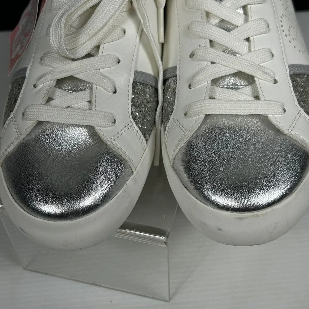 Sam &‎ Libby Size 8.5 Alina Sneakers Silver Glitter White Low Top NEW $49